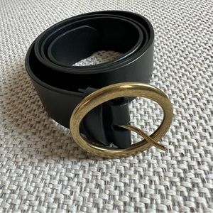 Wilfred Leather Belt (Black/Gold, M)